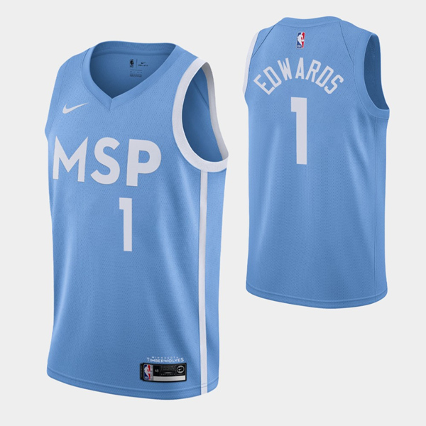 Men's Minnesota Timberwolves #1 Anthony Edwards Blue Stitched Jersey Men's Minnesota Timberwolves #1 Anthony Edwards Blue Stitched Jersey